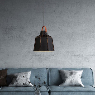 Contemporary Industrial Round Cylindrical Trapezoidal Iron 1-Light Pendant Light For Living Room