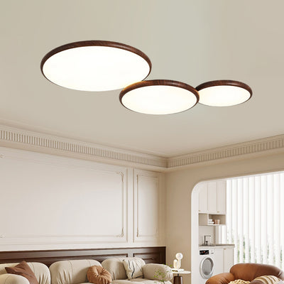 Modern Minimalist Iron Wood Grain Round LED Semi-Flush Mount Ceiling Light For Living Room