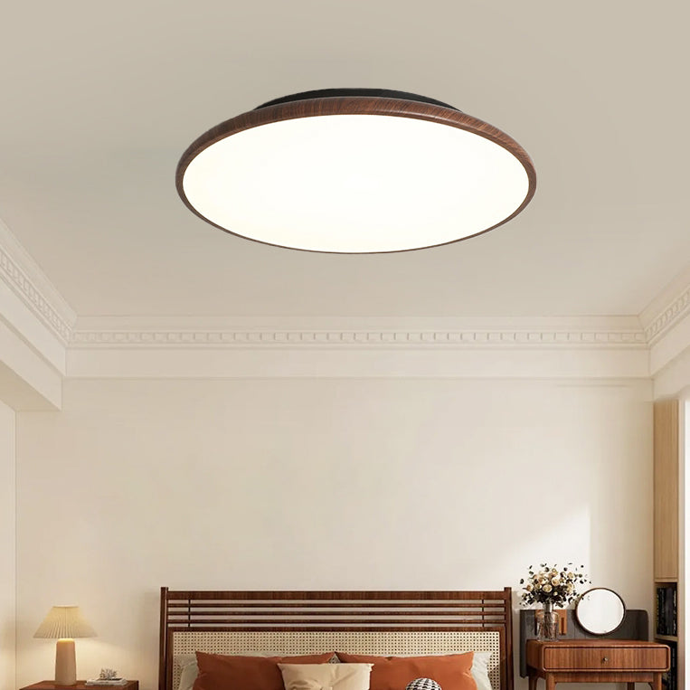 Modern Minimalist Iron Wood Grain Round LED Semi-Flush Mount Ceiling Light For Living Room