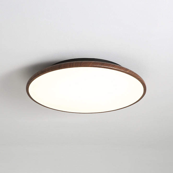 Modern Minimalist Iron Wood Grain Round LED Semi-Flush Mount Ceiling Light For Living Room