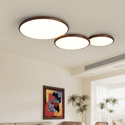 Modern Minimalist Iron Wood Grain Round LED Semi-Flush Mount Ceiling Light For Living Room