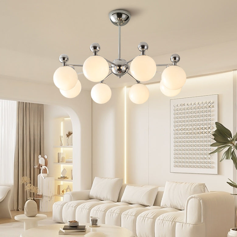 Modern Minimalist Round Ball Glass Iron 5/8 Light Chandelier for Living Room