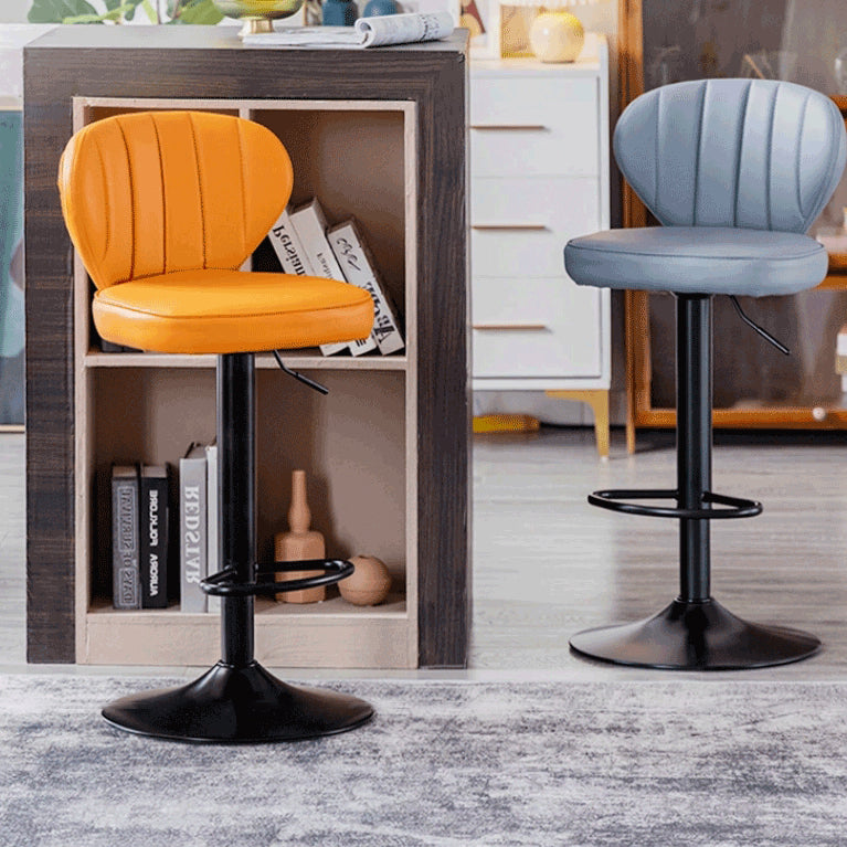 Modern Minimalist Square Leather Metal Bar Stool Backrest Footrest For Dining Room