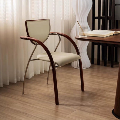 Modern Minimalist Solid Wood Arc Stainless Steel Frame Dining Chair Armrest Backrest For Dining Room