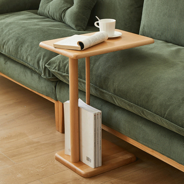 Modern Minimalist Rectangular Solid Wood Movable Side Table For Living Room