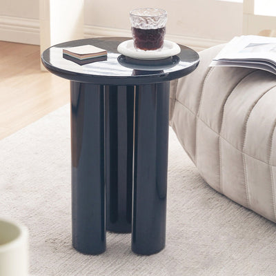 Contemporary Scandinavian Round Wood Column Base End Table For Living Room