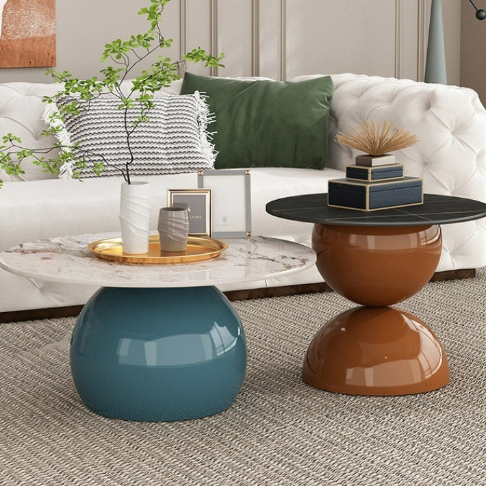 Contemporary Nordic Geometric Round Rock Board Iron Coffee Table For Living Room