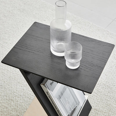 Modern Minimalist Rectangular Z-Shape Wood Metal End Table For Living Room