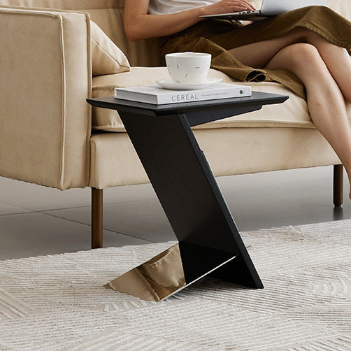 Modern Minimalist Rectangular Z-Shape Wood Metal End Table For Living Room