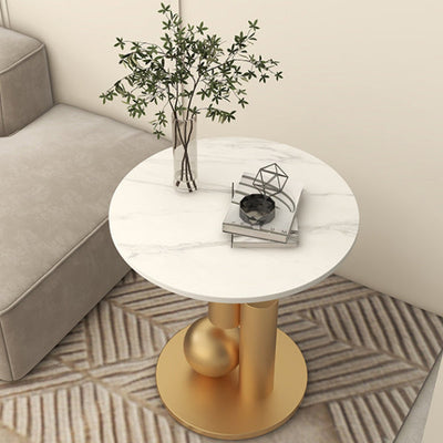 Modern Luxury Round Cylindrical Orb Rock Slab Iron Coffee Table For Living Room