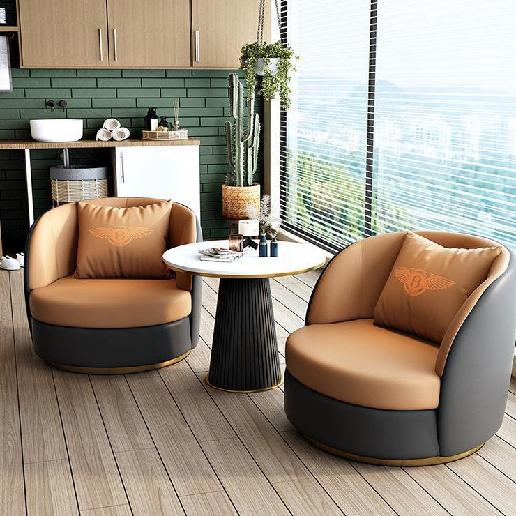 Modern Luxury Round Leather Upholstered Swivel Accent Chair Backrest Armrest For Living Room