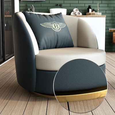 Modern Luxury Round Leather Upholstered Swivel Accent Chair Backrest Armrest For Living Room