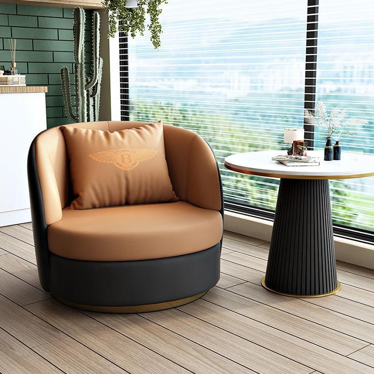 Modern Luxury Round Leather Upholstered Swivel Accent Chair Backrest Armrest For Living Room