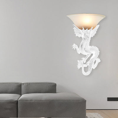 Traditional European Resin Glass Dragon Semi-Circular 1-Light Wall Sconce Lamp For Living Room