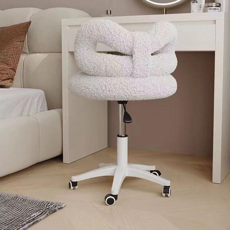 Contemporary Creative Round Bow Lambswool Stainless Steel Vanity Stool Backrest For Bedroom