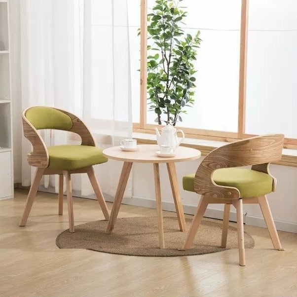 Contemporary Nordic Fabric Upholstered Wood Splayed Legs Dining Chair Curved Back For Dining Room