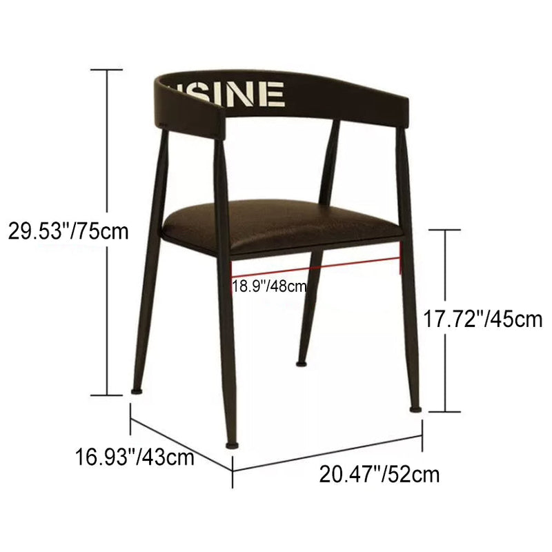 Contemporary Nordic Round Iron Frame Faux Leather Upholstered Dining Chair Backrest Armrest For Dining Room