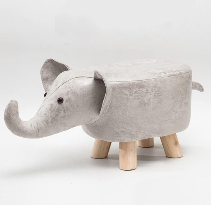 Contemporary Creative Fabric Elephant Shape Wood Legs Low Stool For Living Room