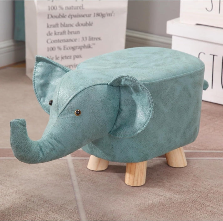 Contemporary Creative Fabric Elephant Shape Wood Legs Low Stool For Living Room