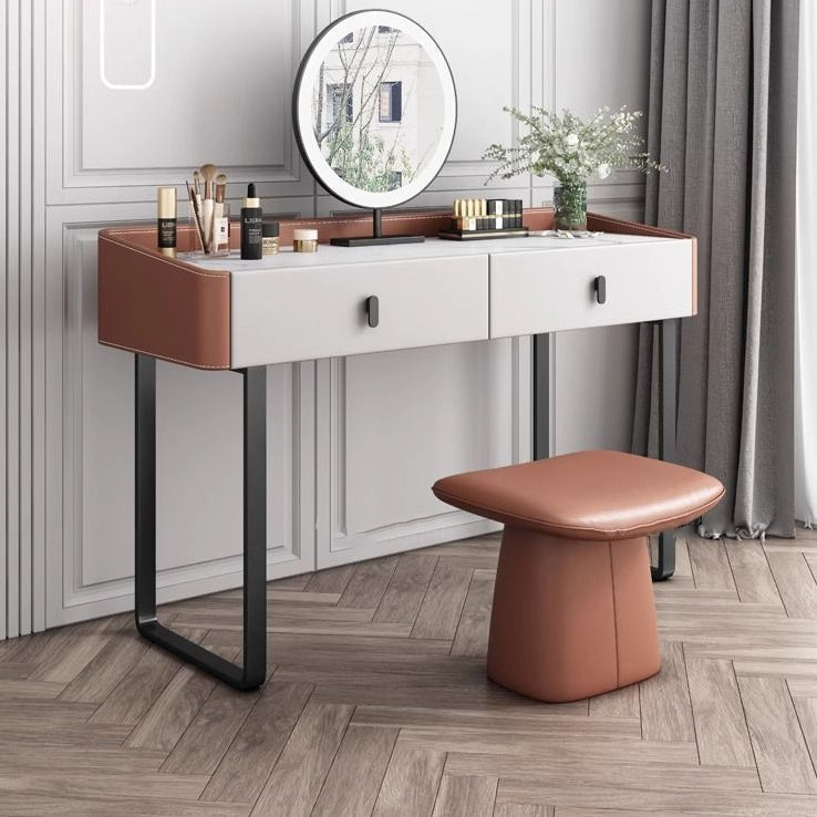 Modern Minimalist Square Microfiber Leather Solid Wood Vanity Stool Backless Armless For Bedroom