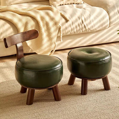 Modern Minimalist Round Bent Leather Solid Wood Footstool Backrest Armless For Living Room