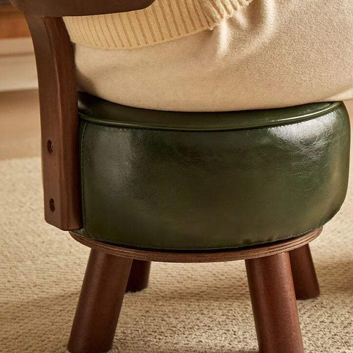 Modern Minimalist Round Bent Leather Solid Wood Footstool Backrest Armless For Living Room