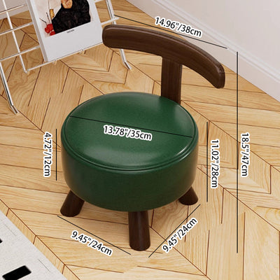 Modern Minimalist Round Bent Leather Solid Wood Footstool Backrest Armless For Living Room