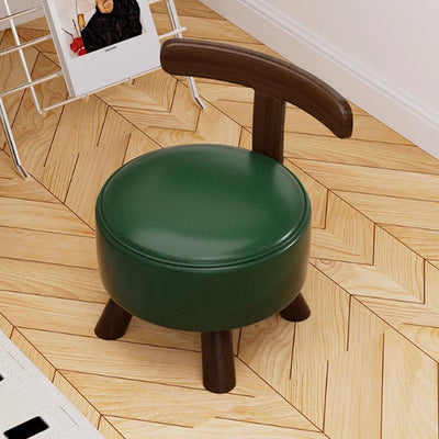 Modern Minimalist Round Bent Leather Solid Wood Footstool Backrest Armless For Living Room