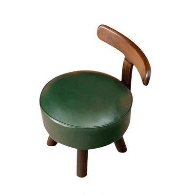 Modern Minimalist Round Bent Leather Solid Wood Footstool Backrest Armless For Living Room