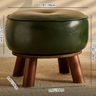 Modern Minimalist Round Bent Leather Solid Wood Footstool Backrest Armless For Living Room