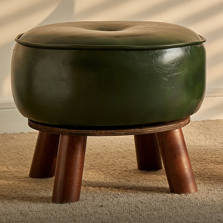 Modern Minimalist Round Bent Leather Solid Wood Footstool Backrest Armless For Living Room