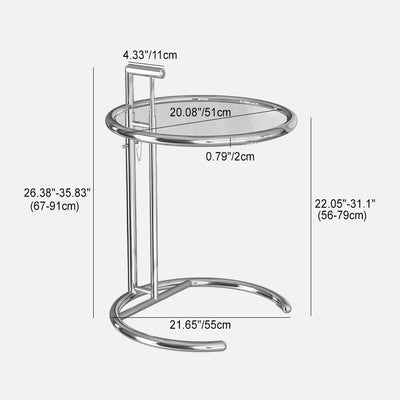 Modern Minimalist Round Tabletop Stainless Steel Tempered Glass Side Table Extendable For Living Room