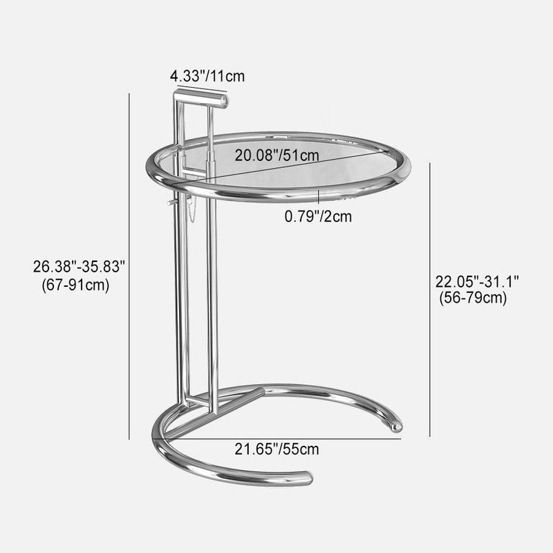 Modern Minimalist Round Tabletop Stainless Steel Tempered Glass Side Table Extendable For Living Room