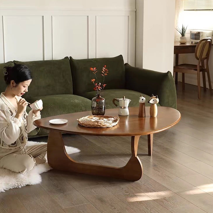 Traditional Japanese Triangle Rubber Wood Coffee Table For Living Room