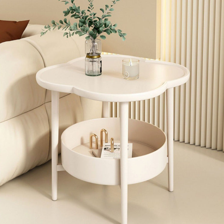 Modern Simplicity Four-Leaf Clover Round PP End Table 2-Tier For Living Room