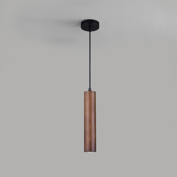 Modern Minimalist Wood Cylinder LED Pendant Light