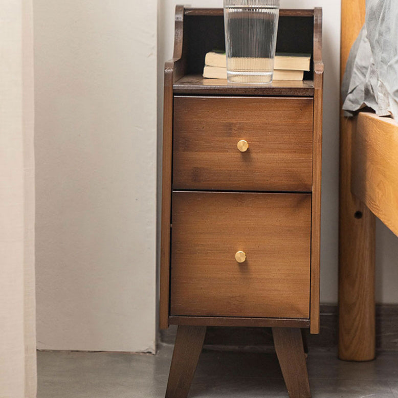 Traditional Japanese Rectangular Wood End Table 2-Drawer For Living Room