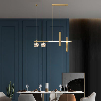 Modern Luxury Copper Crystal Strip Ball 2/3/4/5/6 Light LED Chandeliers Island Light For Dining Room