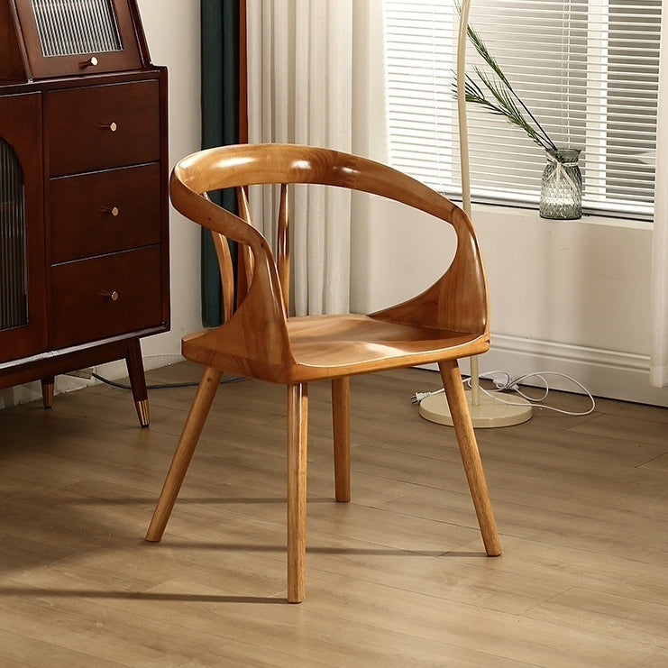 Contemporary Scandinavian Round Back Solid Wood Dining Chair Backrest Armrest For Dining Room