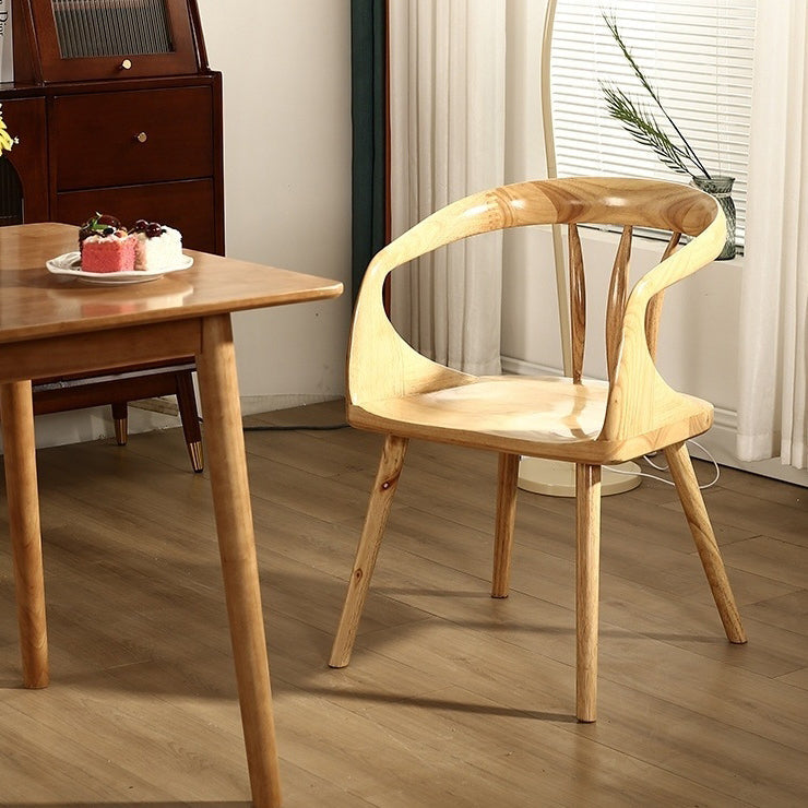 Contemporary Scandinavian Round Back Solid Wood Dining Chair Backrest Armrest For Dining Room