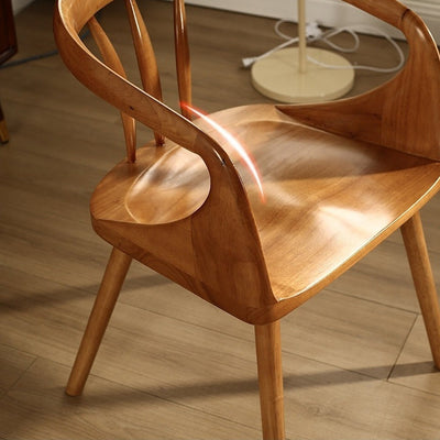 Contemporary Scandinavian Round Back Solid Wood Dining Chair Backrest Armrest For Dining Room