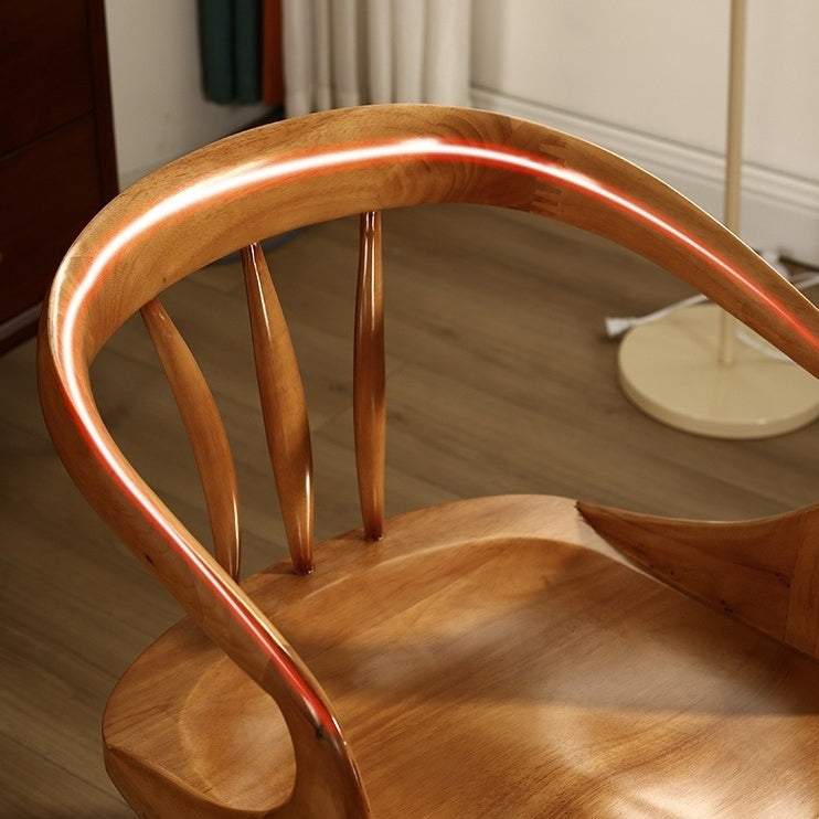 Contemporary Scandinavian Round Back Solid Wood Dining Chair Backrest Armrest For Dining Room