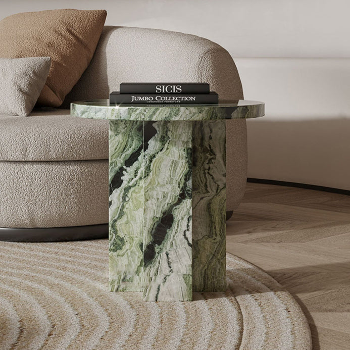 Modern Luxury Round Tabletop Natural Marble Side Table 3-Leg For Living Room