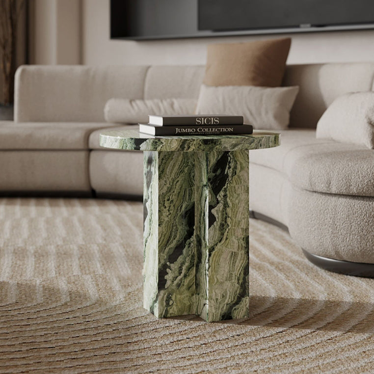 Modern Luxury Round Tabletop Natural Marble Side Table 3-Leg For Living Room