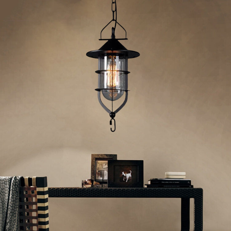 Contemporary Industrial Iron Glass Round 1-Light Pendant Light For Dining Room