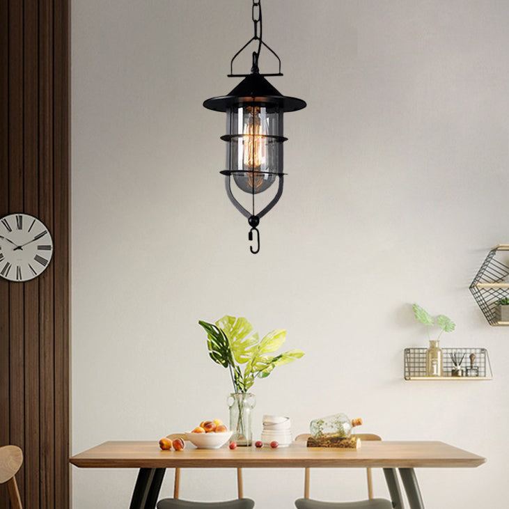 Contemporary Industrial Iron Glass Round 1-Light Pendant Light For Dining Room