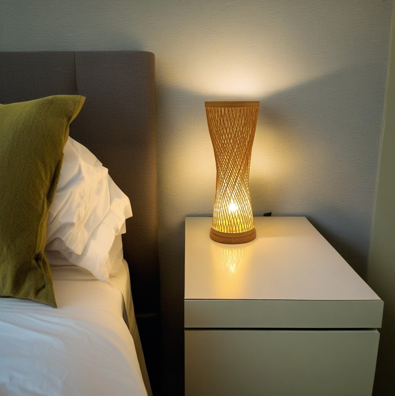 Modern Bamboo Weaving Cylinder 1 -Light Wood Table Lamp