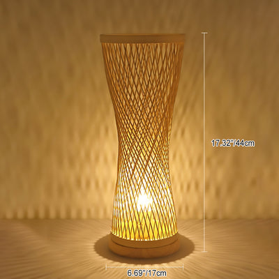 Modern Bamboo Weaving Cylinder 1 -Light Wood Table Lamp