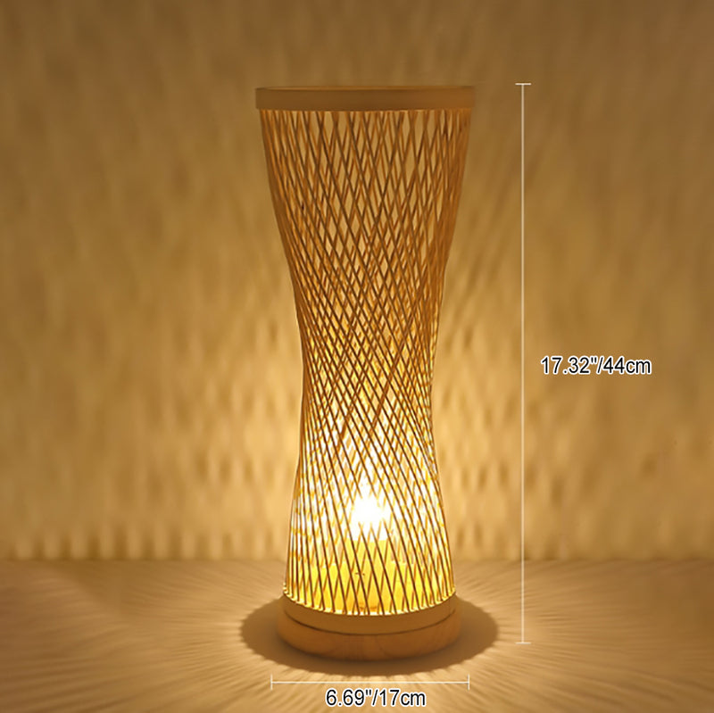 Modern Bamboo Weaving Cylinder 1 -Light Wood Table Lamp