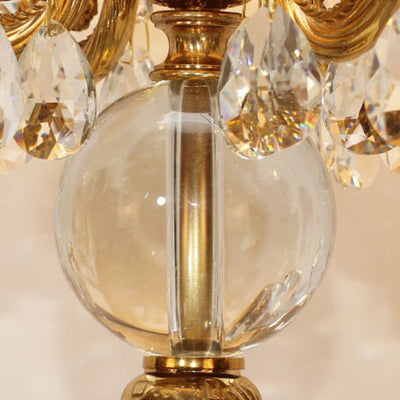 Traditional French Copper Crystal Fabric Cylinder Pleated 5-Light Table Lamp For Bedside